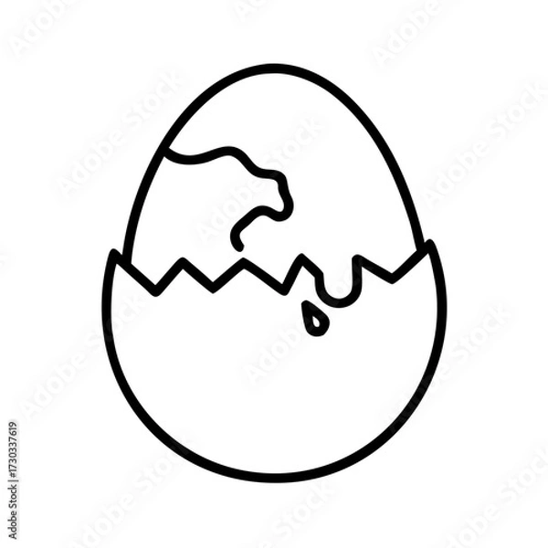Fototapeta Cracked egg with liquid dripping out in minimalist line art style  