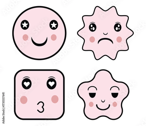 Obraz cute kawaii face emoji bundle vector design