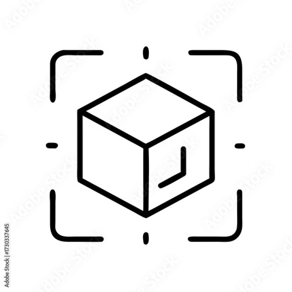 Fototapeta Icon of a cube with scanning lines and minimalist design concept  