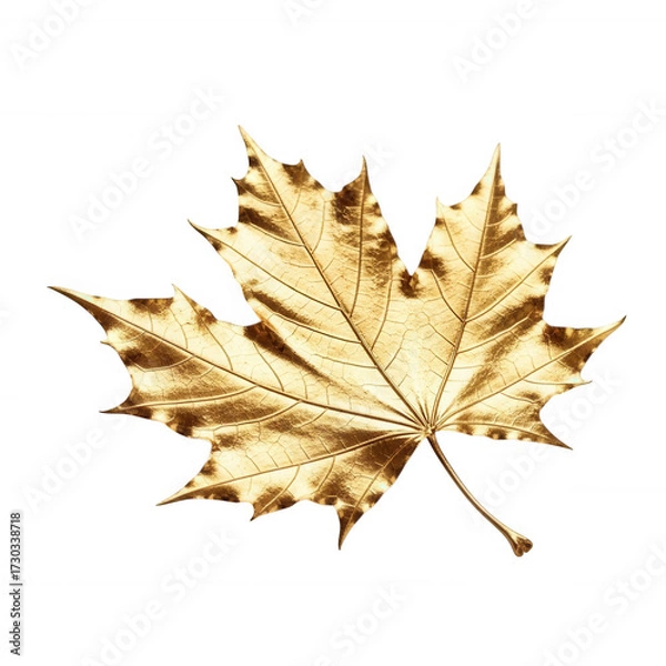 Fototapeta Golden maple leaf detailed texture against black isolated on a transparent background autumn