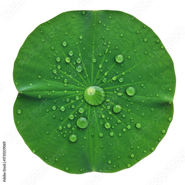 Fototapeta Green lotus leaf with water droplets isolated on a transparent background image