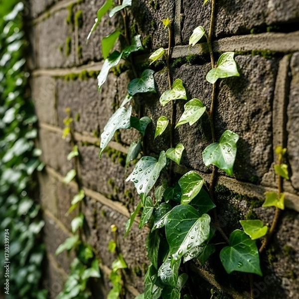 Obraz Ivy Growing on Stone Wall.