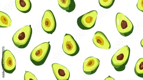 Fototapeta Pattern of halved avocados on white