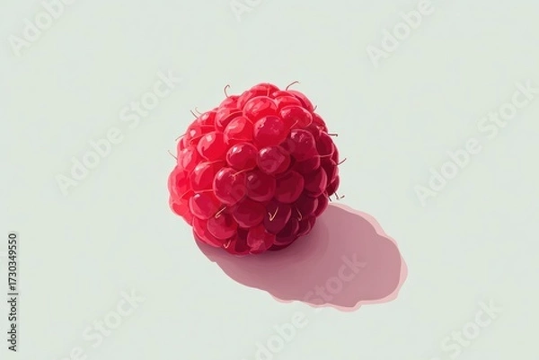 Fototapeta Single raspberry, vibrant red, light shadow