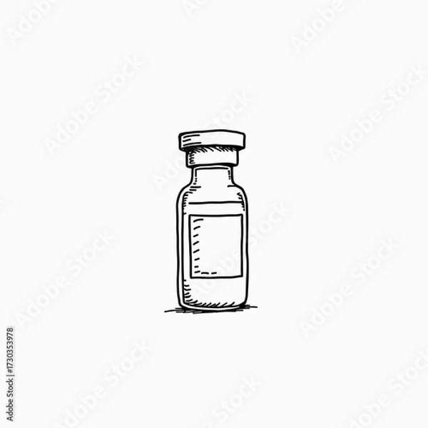 Obraz Vaccine bottle in simple line art style with blank label  