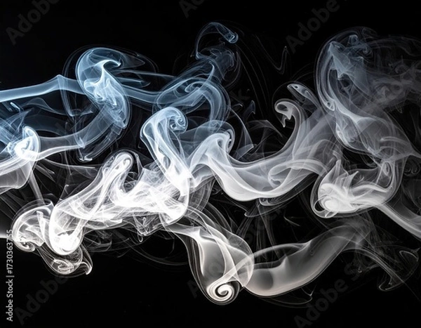 Fototapeta Abstract Smoke Design White and Gray Swirls on Black Background