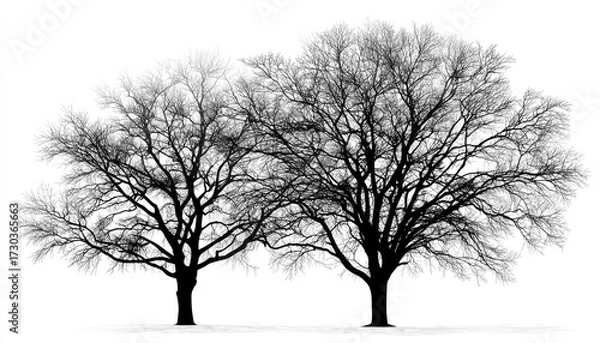 Fototapeta Two leafless trees against a white background