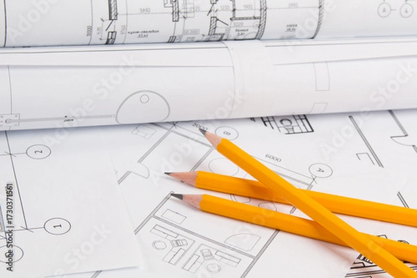 Obraz Engineering house drawings and blueprints.