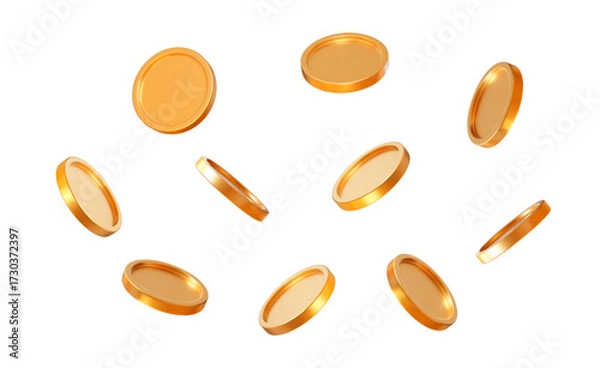 Fototapeta 3D set realistic golden coins with different angles.  Symbol of gold and wealth. Stock vector illustration on isolated background.