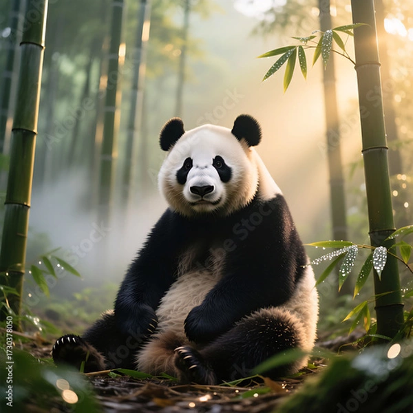 Fototapeta panda sitting in the bamboo forest