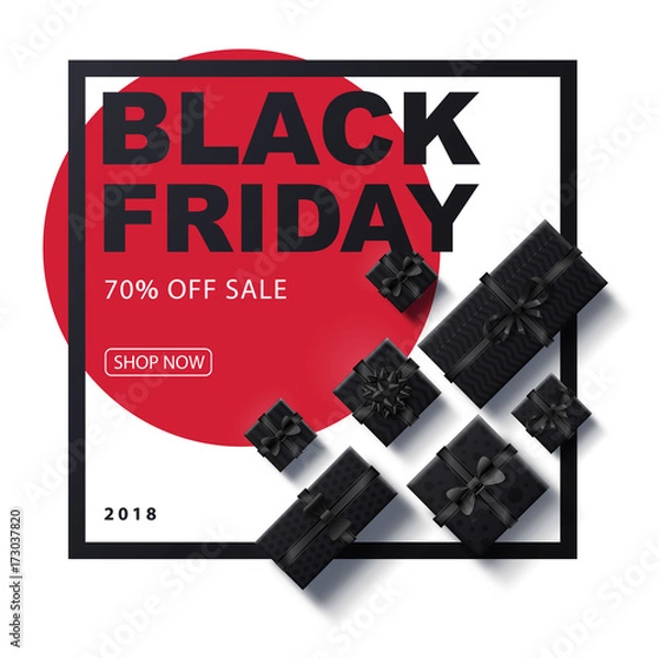 Fototapeta black Friday 2018 place for text christmas boxes top view design