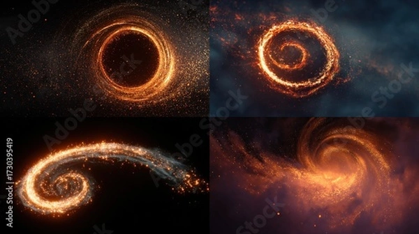Fototapeta Artistic depictions of celestial phenomena, swirling cosmic dust, and gravitational vortexes.