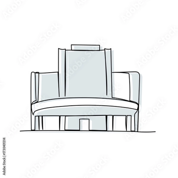 Obraz Linear minimalist outline of a classic cinema building, abstract gray vector illustration of movie theater architecture