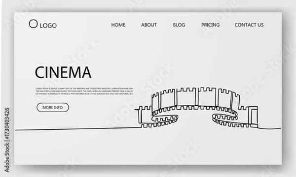 Obraz Minimalist outline of a cinema film strip coiled on a modern web page layout for movie and media-themed website interface