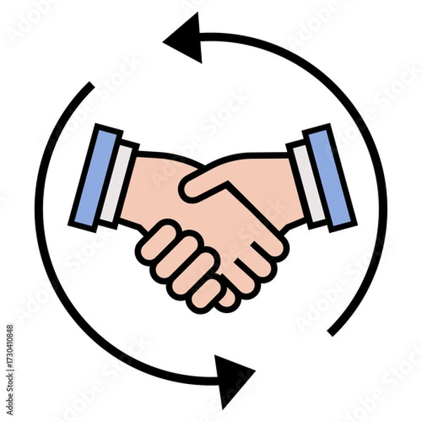 Obraz business negotiations icon, Handshake icon. Diversity, communication, Business agreement and partnership symbol in flat vector design.
