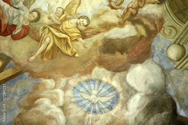 Fototapeta Colombe de la Paix. Notre-Dame de l'Assomption. Cordon. Dove of peace. Our Lady of the Assumption.