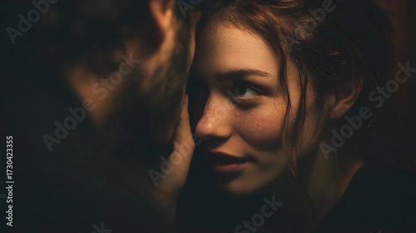 Fototapeta Intimate Private Conversation Between Two People in a Dimly Lit Setting, Focus on Connection and Emotion