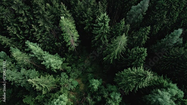 Obraz High Angle View Of Dense Evergreen Forest Canopy