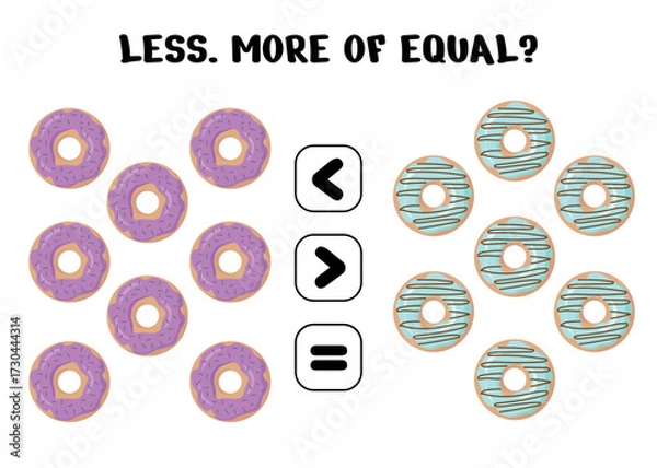 Fototapeta Educational Game for Children Less More Equal Donuts