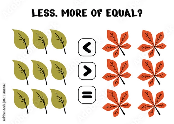 Fototapeta Educational Math Game Using Autumn Leaves for Children