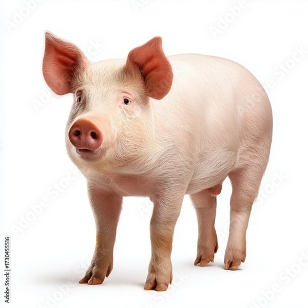 Fototapeta Pig standing isolated, white, background, png, cut, out, transparent, white background cut out png