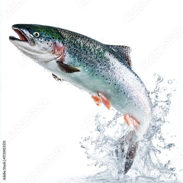 Obraz Jumping salmon fish, white background cut out png
