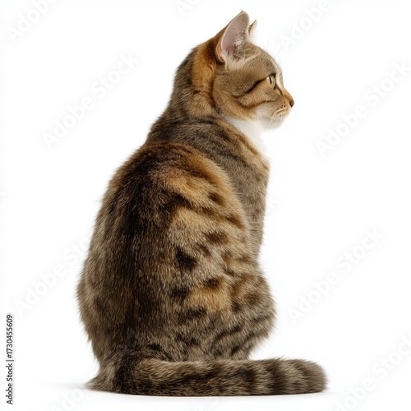 Obraz Cat sitting in profile, isolated, white, background, png, cut, out, transparent, white background cut out png