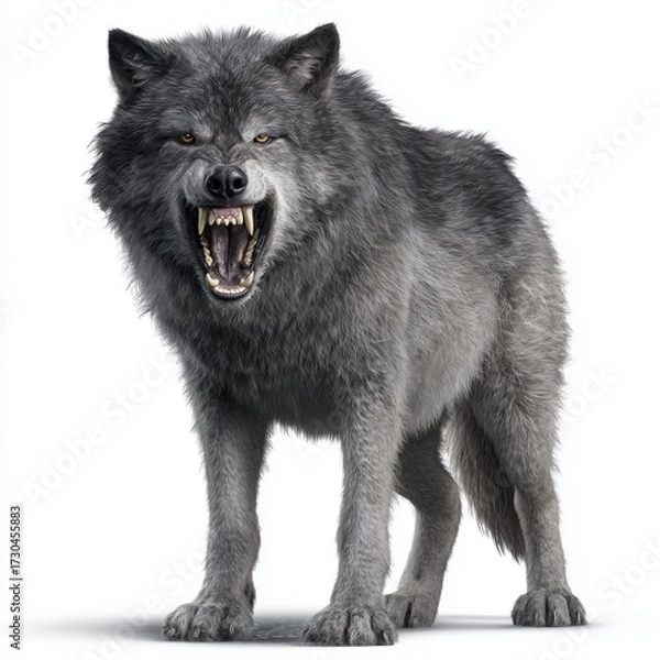 Obraz Angry wolf with bared teeth isolated on white background cut out png