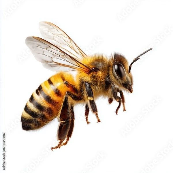 Fototapeta Bee flying, isolated on white background cut out png