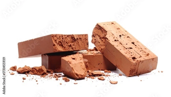 Obraz Broken terracotta bricks on a white background