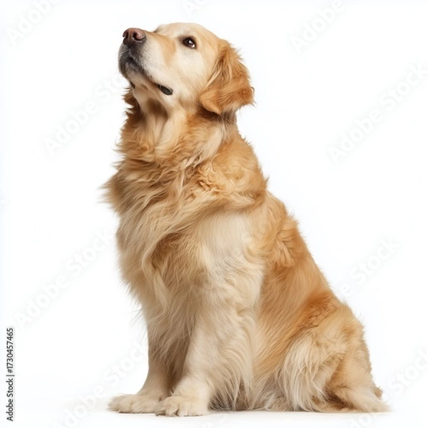Obraz Golden Retriever dog looking up, white background cut out png