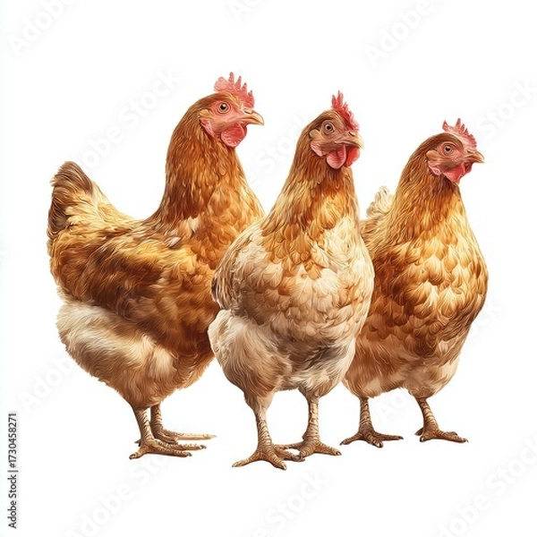 Obraz Three brown hens isolated on white background cut out png
