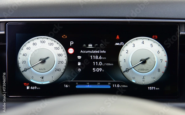 Fototapeta Digital instrument panel in a modern car