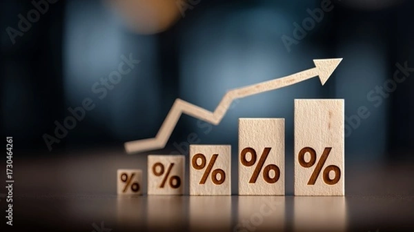 Obraz An abstract representation of financial growth, featuring a series of wooden blocks ascending to symbolize upward market trends.