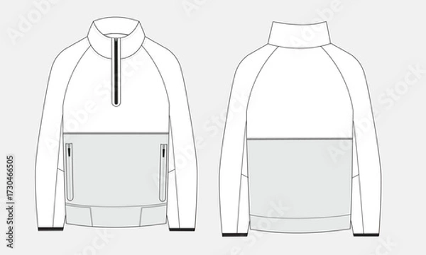 Fototapeta Long sleeve sweatshirt jacket vector illustration template front and back