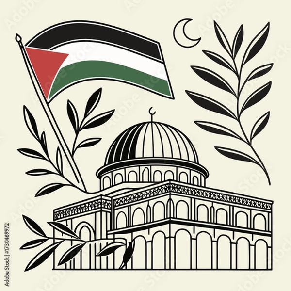 Obraz Clean Line Palestine Map Vector Design