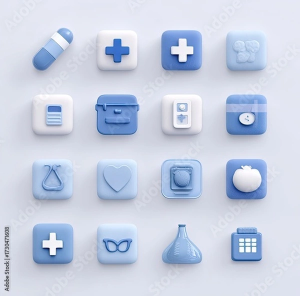 Obraz Medical icons set in blue and white on a light background