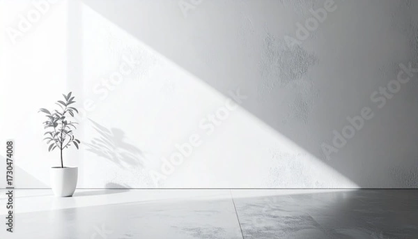 Fototapeta Modern minimalist room scene with potted greenery in natural light. perfect for background
