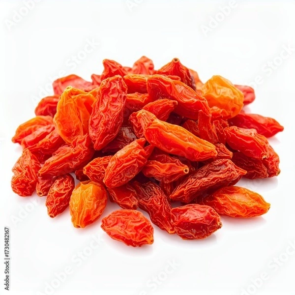 Fototapeta Vibrant Pile of Dried Goji Berries Displayed on a Clean White Background Setting
