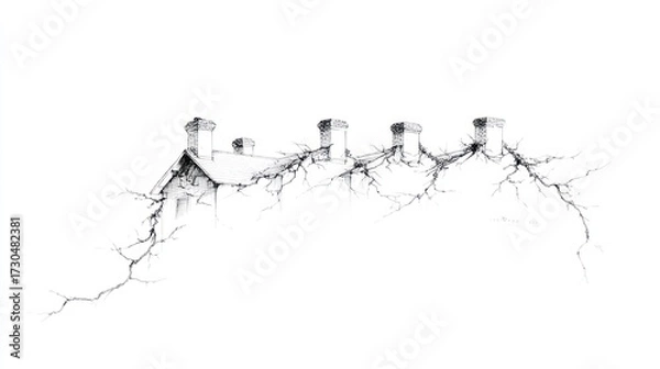 Fototapeta Cracked earth with structures