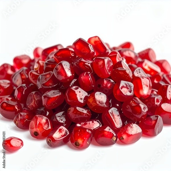 Fototapeta Vibrant Pomegranate Seeds Heap on White Backdrop, a Showcase of Natural Goodness