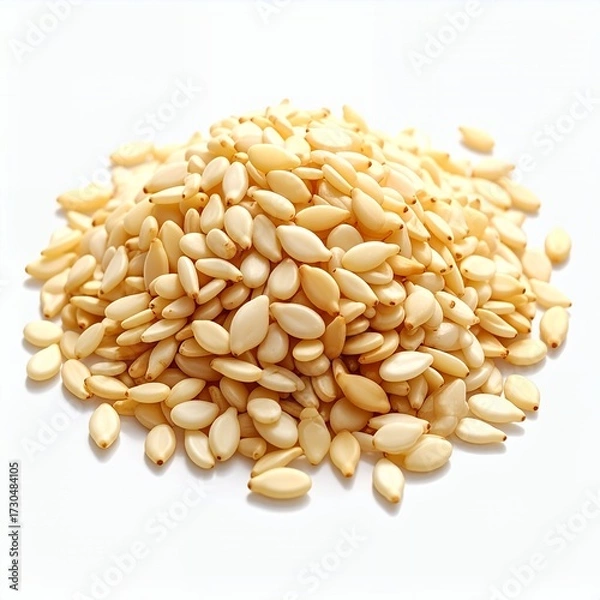 Fototapeta Pile of sesame seeds isolated on pristine white background creating a clean view