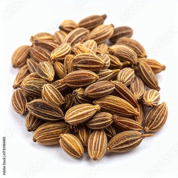 Fototapeta Pile of caraway seeds showing detailed texture on a clean white background
