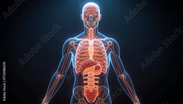 Obraz 3D Human Anatomy with Skeleton Organs and Nervous System Visualization