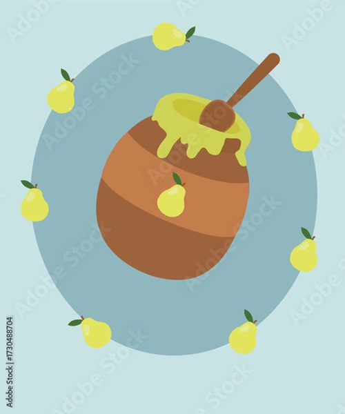 Fototapeta Pear Jam at Bottle and Spoon