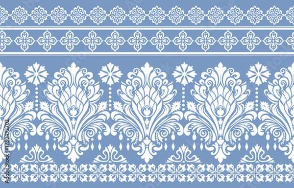 Fototapeta floral pattern vintage ethnic modern embroidery texture boho design vector illustration hand drawn pink flower motif branches leaves wallpaper seamless background border.

