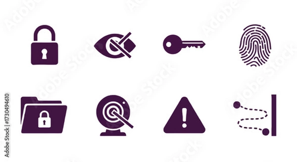 Fototapeta Enhance your security strategy with these essential icons representing data protection, digital privacy, and cybersecurity awareness measures for business