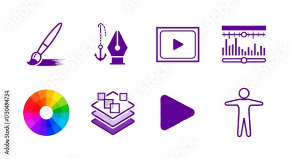 Fototapeta Creative Design Elements for Your Next Project: Paintbrush, Color Wheel, Play Button, and More in this Versatile Asset for Artists and Designers