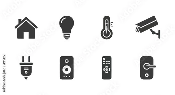 Fototapeta Sleek smart home automation icons for modern living: Home security, climate control, entertainment system, and remote access for convenient lifestyle