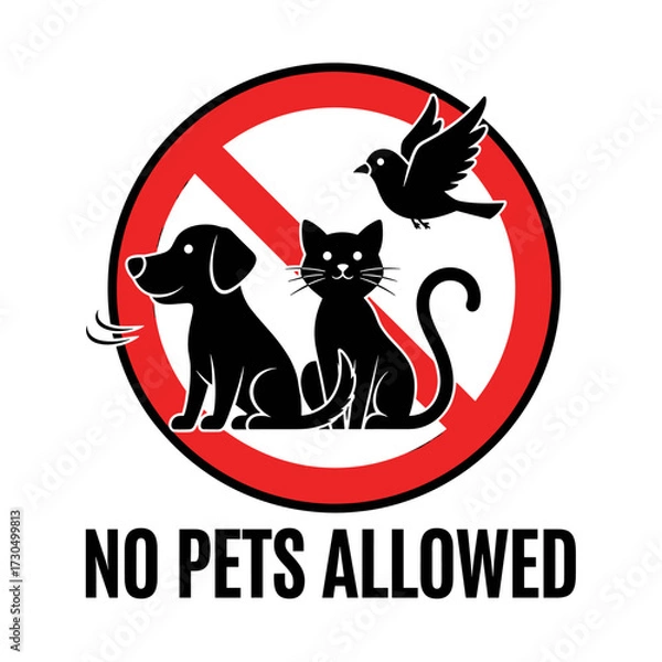 Fototapeta No Pets Allowed sign with dog, cat, and bird in a red circle.